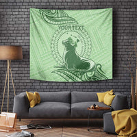 Personalised Hawaii Monk Seal Tapestry Polynesian Tattoo With Tropical Flowers - Green Pastel