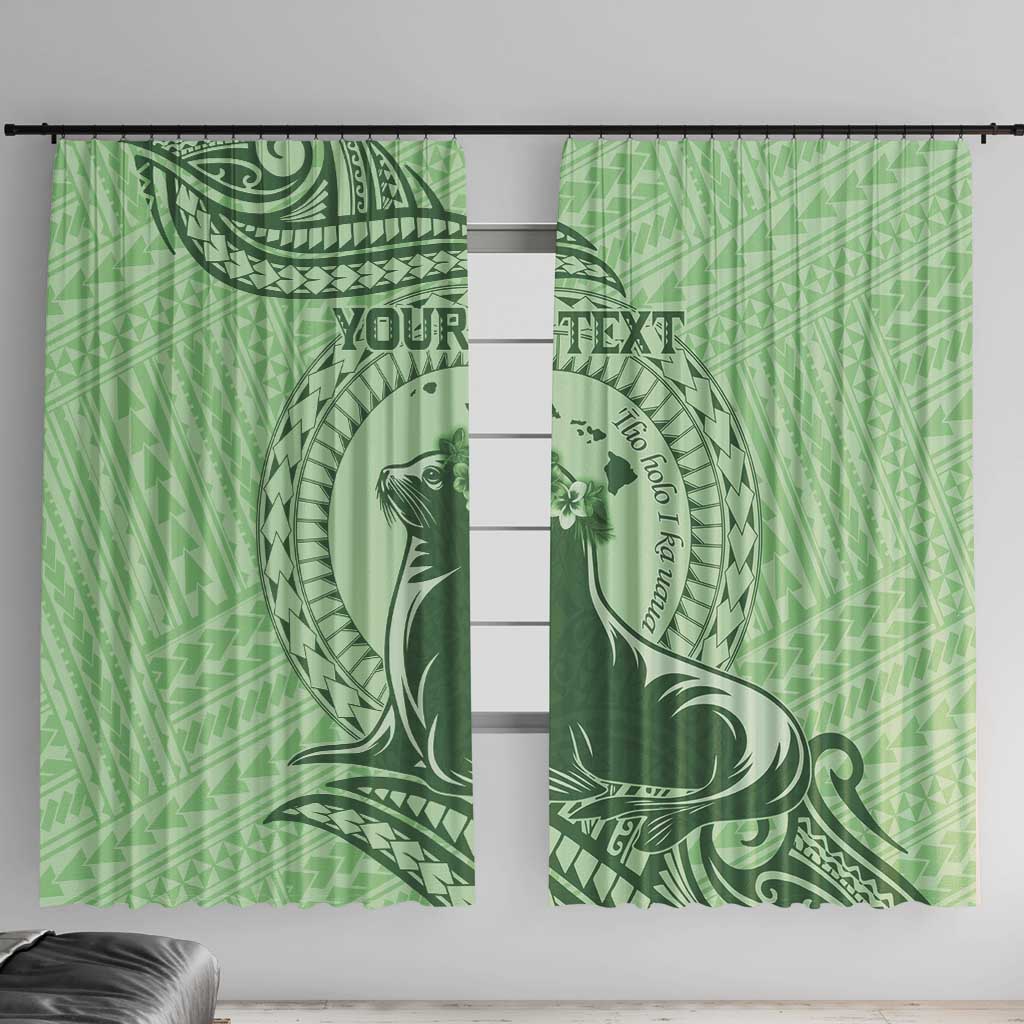 Personalised Hawaii Monk Seal Window Curtain Polynesian Tattoo With Tropical Flowers - Green Pastel