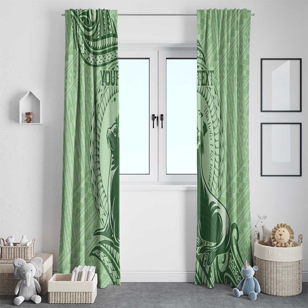 Personalised Hawaii Monk Seal Window Curtain Polynesian Tattoo With Tropical Flowers - Green Pastel LT14 - Polynesian Pride