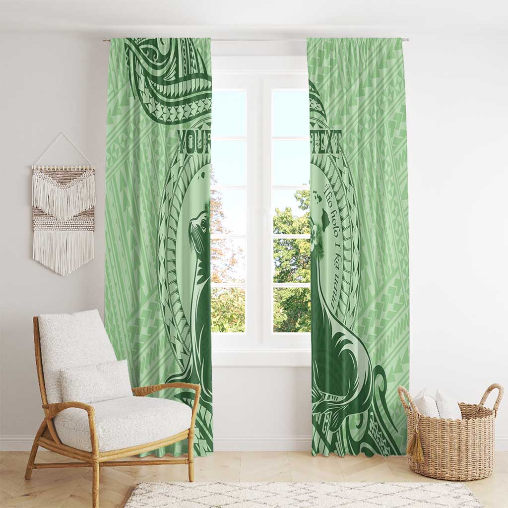 Personalised Hawaii Monk Seal Window Curtain Polynesian Tattoo With Tropical Flowers - Green Pastel LT14 - Polynesian Pride