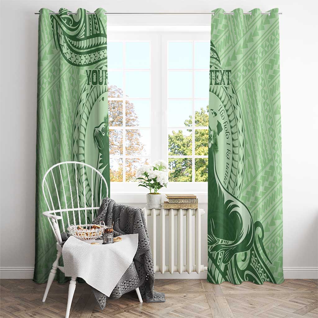Personalised Hawaii Monk Seal Window Curtain Polynesian Tattoo With Tropical Flowers - Green Pastel LT14 - Polynesian Pride
