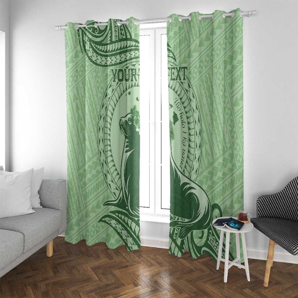 Personalised Hawaii Monk Seal Window Curtain Polynesian Tattoo With Tropical Flowers - Green Pastel LT14 With Grommets Green - Polynesian Pride