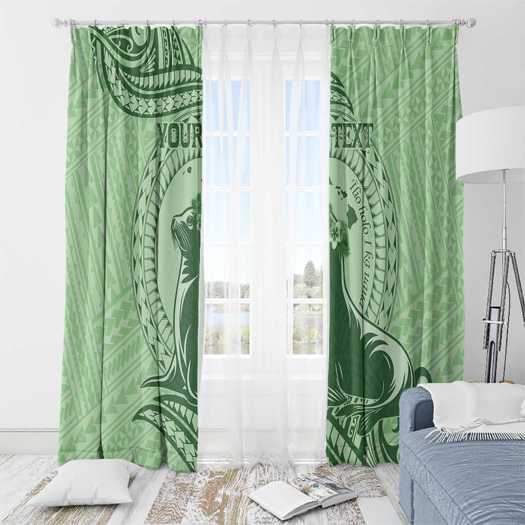Personalised Hawaii Monk Seal Window Curtain Polynesian Tattoo With Tropical Flowers - Green Pastel LT14 - Polynesian Pride
