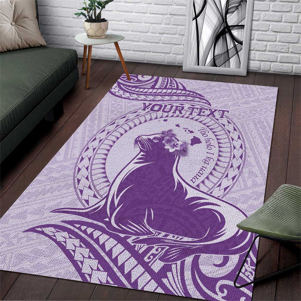 Personalised Hawaii Monk Seal Area Rug Polynesian Tattoo With Tropical Flowers - Purple Pastel