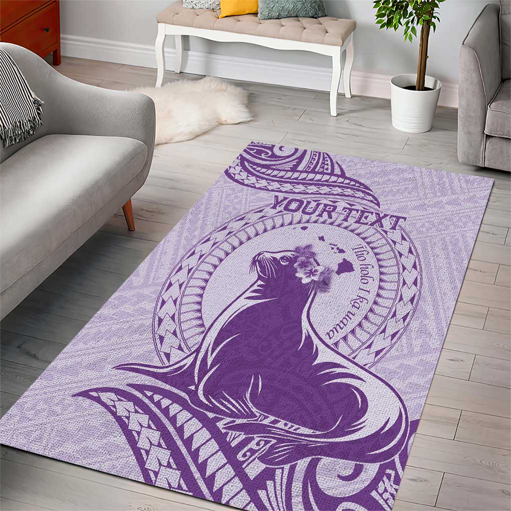 Personalised Hawaii Monk Seal Area Rug Polynesian Tattoo With Tropical Flowers - Purple Pastel