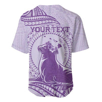Personalised Hawaii Monk Seal Baseball Jersey Polynesian Tattoo With Tropical Flowers - Purple Pastel