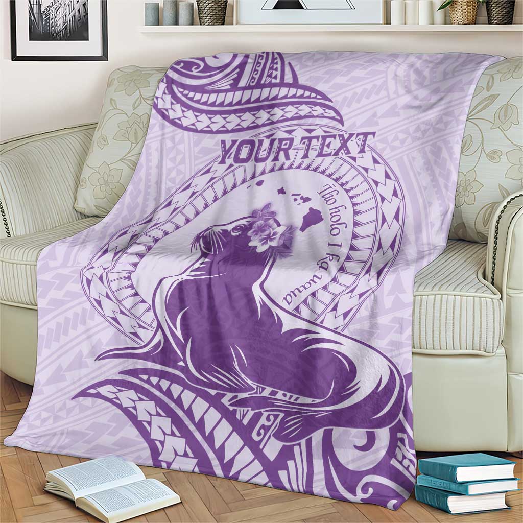Personalised Hawaii Monk Seal Blanket Polynesian Tattoo With Tropical Flowers - Purple Pastel LT14 - Polynesian Pride