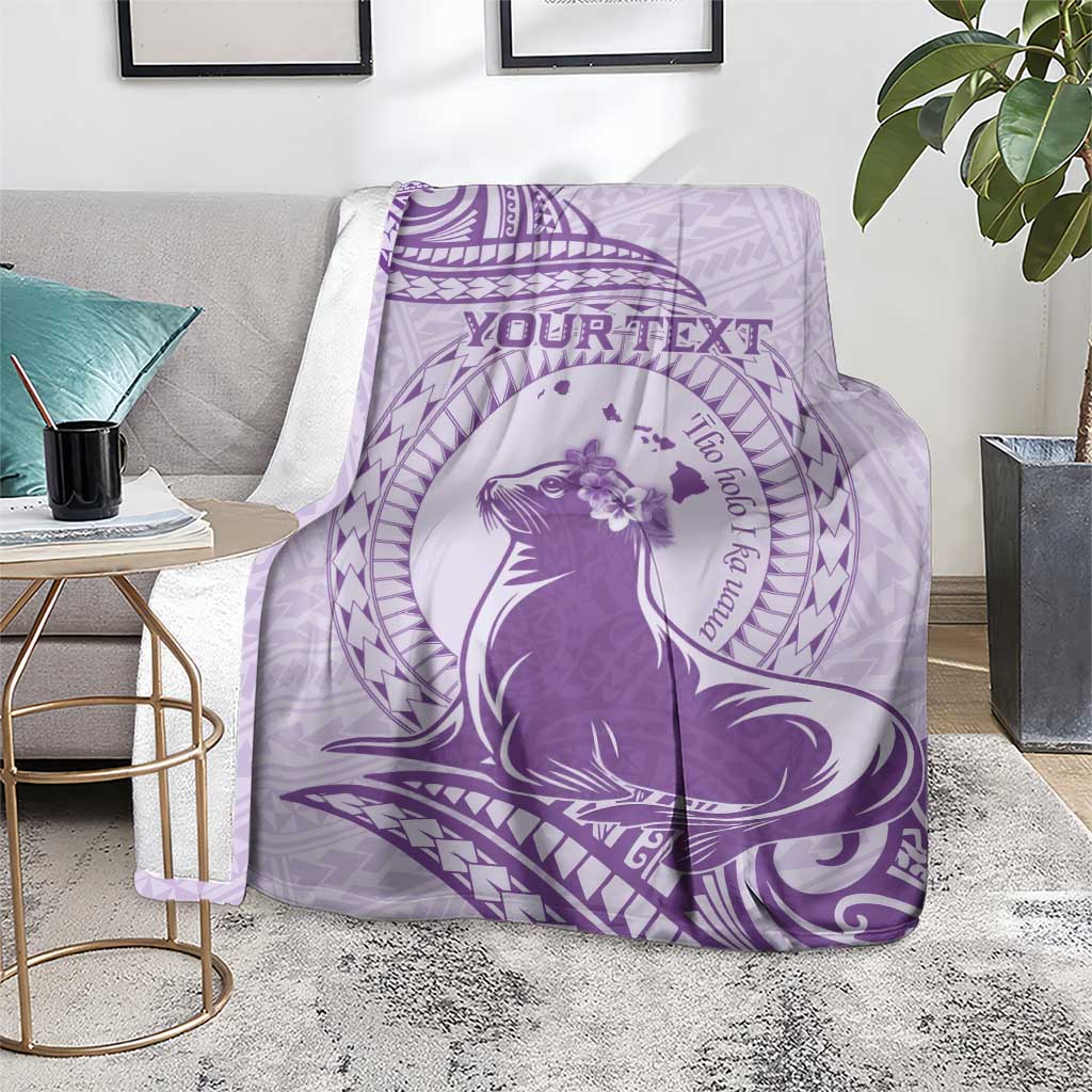 Personalised Hawaii Monk Seal Blanket Polynesian Tattoo With Tropical Flowers - Purple Pastel LT14 - Polynesian Pride