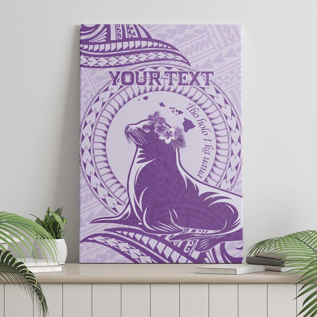 Personalised Hawaii Monk Seal Canvas Wall Art Polynesian Tattoo With Tropical Flowers - Purple Pastel LT14 - Polynesian Pride