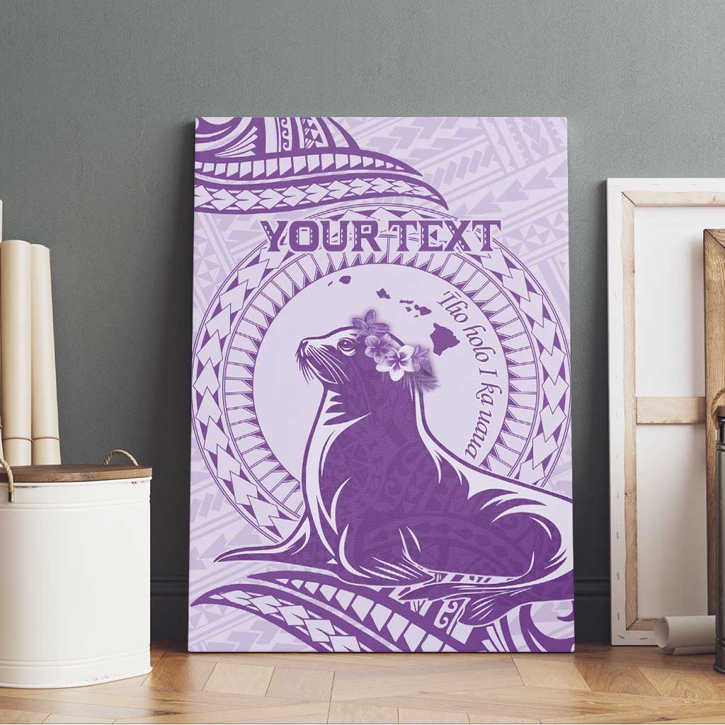 Personalised Hawaii Monk Seal Canvas Wall Art Polynesian Tattoo With Tropical Flowers - Purple Pastel LT14 - Polynesian Pride