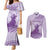 Personalised Hawaii Monk Seal Couples Matching Mermaid Dress and Long Sleeve Button Shirt Polynesian Tattoo With Tropical Flowers - Purple Pastel