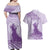 Personalised Hawaii Monk Seal Couples Matching Off Shoulder Maxi Dress and Hawaiian Shirt Polynesian Tattoo With Tropical Flowers - Purple Pastel