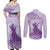 Personalised Hawaii Monk Seal Couples Matching Off Shoulder Maxi Dress and Long Sleeve Button Shirt Polynesian Tattoo With Tropical Flowers - Purple Pastel