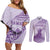 Personalised Hawaii Monk Seal Couples Matching Off Shoulder Short Dress and Long Sleeve Button Shirt Polynesian Tattoo With Tropical Flowers - Purple Pastel