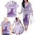 Personalised Hawaii Monk Seal Family Matching Off The Shoulder Long Sleeve Dress and Hawaiian Shirt Polynesian Tattoo With Tropical Flowers - Purple Pastel