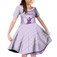 Personalised Hawaii Monk Seal Family Matching Off Shoulder Short Dress and Hawaiian Shirt Polynesian Tattoo With Tropical Flowers - Purple Pastel