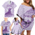 Personalised Hawaii Monk Seal Family Matching Off Shoulder Short Dress and Hawaiian Shirt Polynesian Tattoo With Tropical Flowers - Purple Pastel