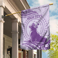 Personalised Hawaii Monk Seal Garden Flag Polynesian Tattoo With Tropical Flowers - Purple Pastel LT14 House Flag Purple - Polynesian Pride