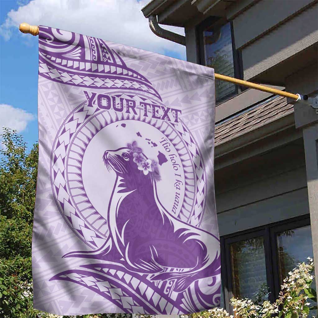 Personalised Hawaii Monk Seal Garden Flag Polynesian Tattoo With Tropical Flowers - Purple Pastel LT14 - Polynesian Pride