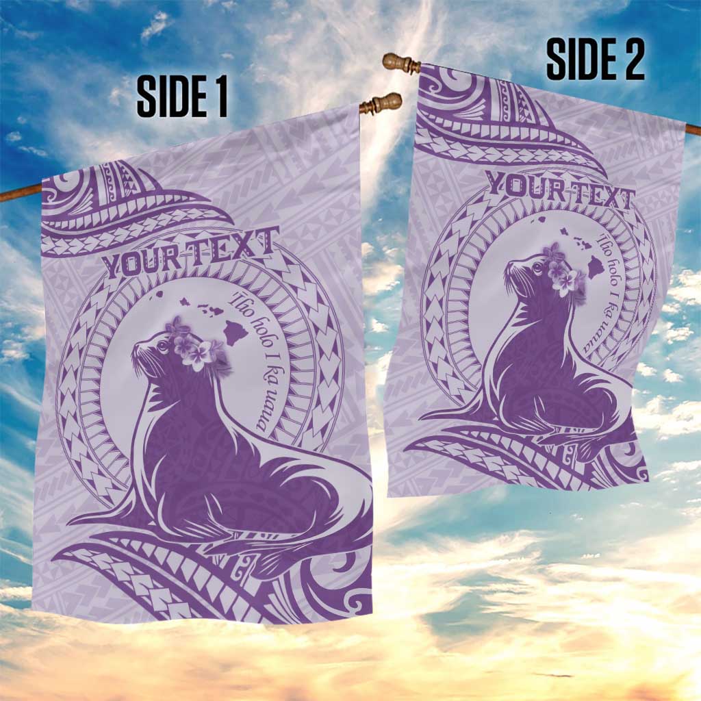 Personalised Hawaii Monk Seal Garden Flag Polynesian Tattoo With Tropical Flowers - Purple Pastel LT14 - Polynesian Pride