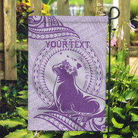 Personalised Hawaii Monk Seal Garden Flag Polynesian Tattoo With Tropical Flowers - Purple Pastel LT14 Garden Flag Purple - Polynesian Pride