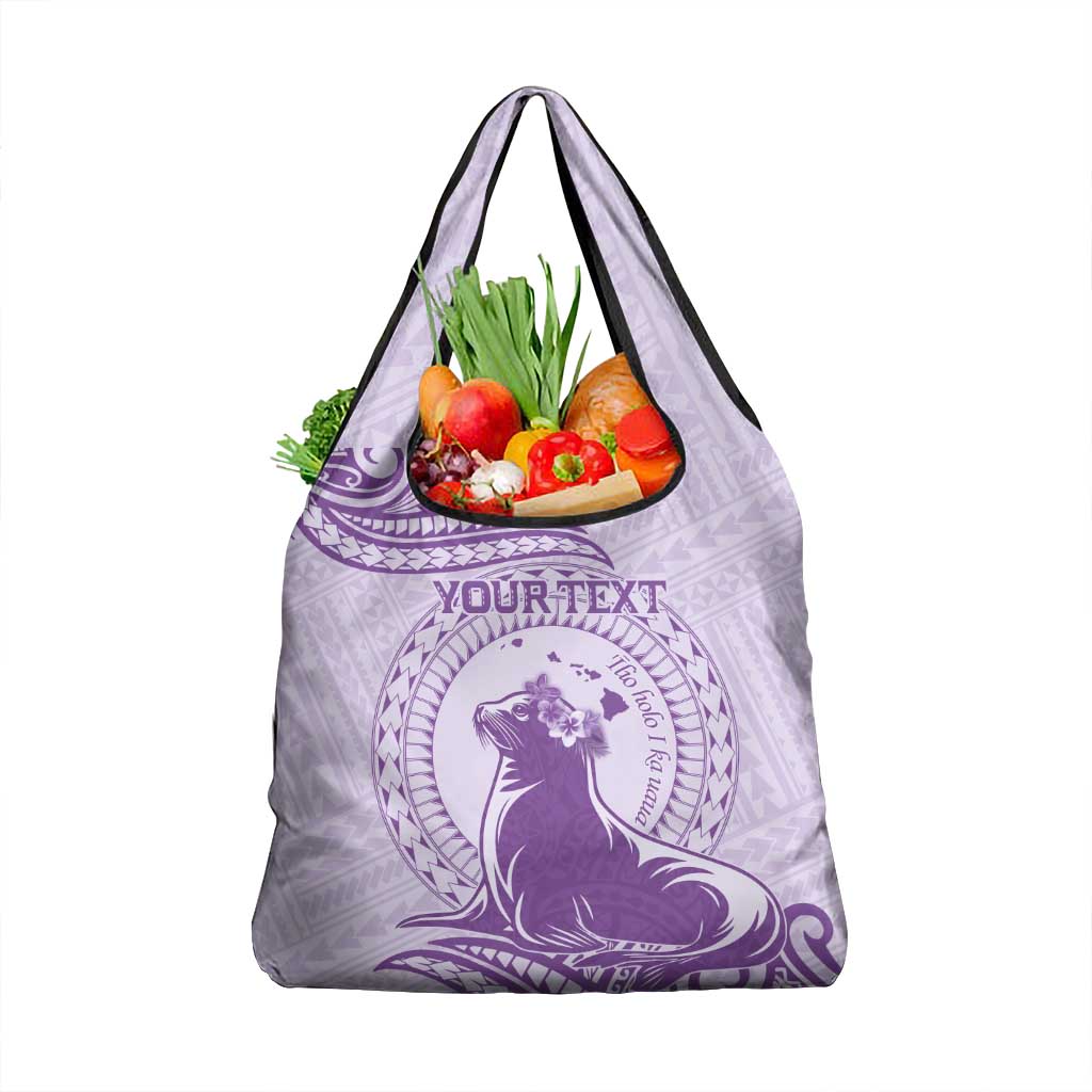 Personalised Hawaii Monk Seal Grocery Bag Polynesian Tattoo With Tropical Flowers - Purple Pastel LT14 1-pack One Size Purple - Polynesian Pride