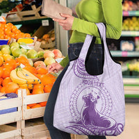 Personalised Hawaii Monk Seal Grocery Bag Polynesian Tattoo With Tropical Flowers - Purple Pastel LT14 - Polynesian Pride