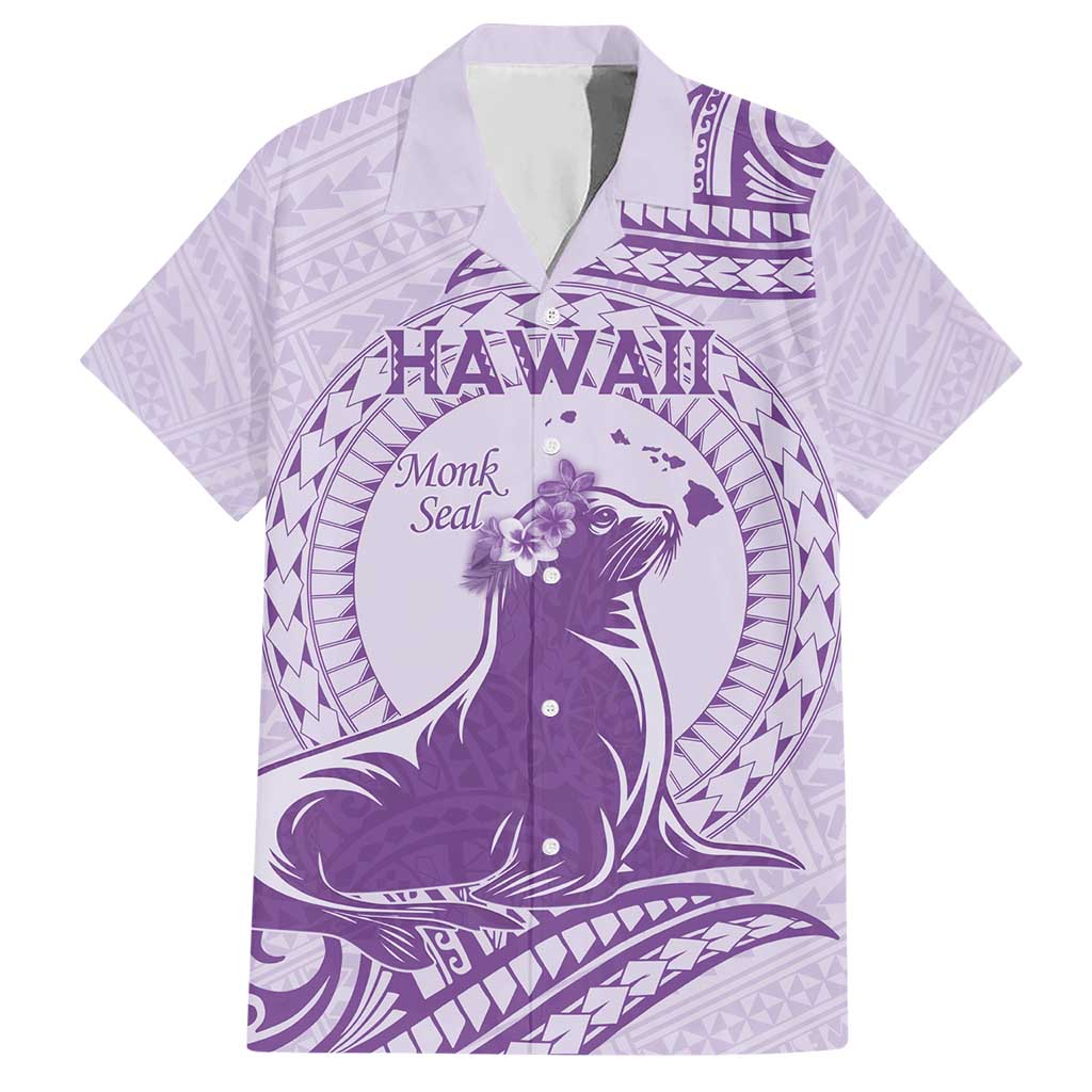 Personalised Hawaii Monk Seal Hawaiian Shirt Polynesian Tattoo With Tropical Flowers - Purple Pastel