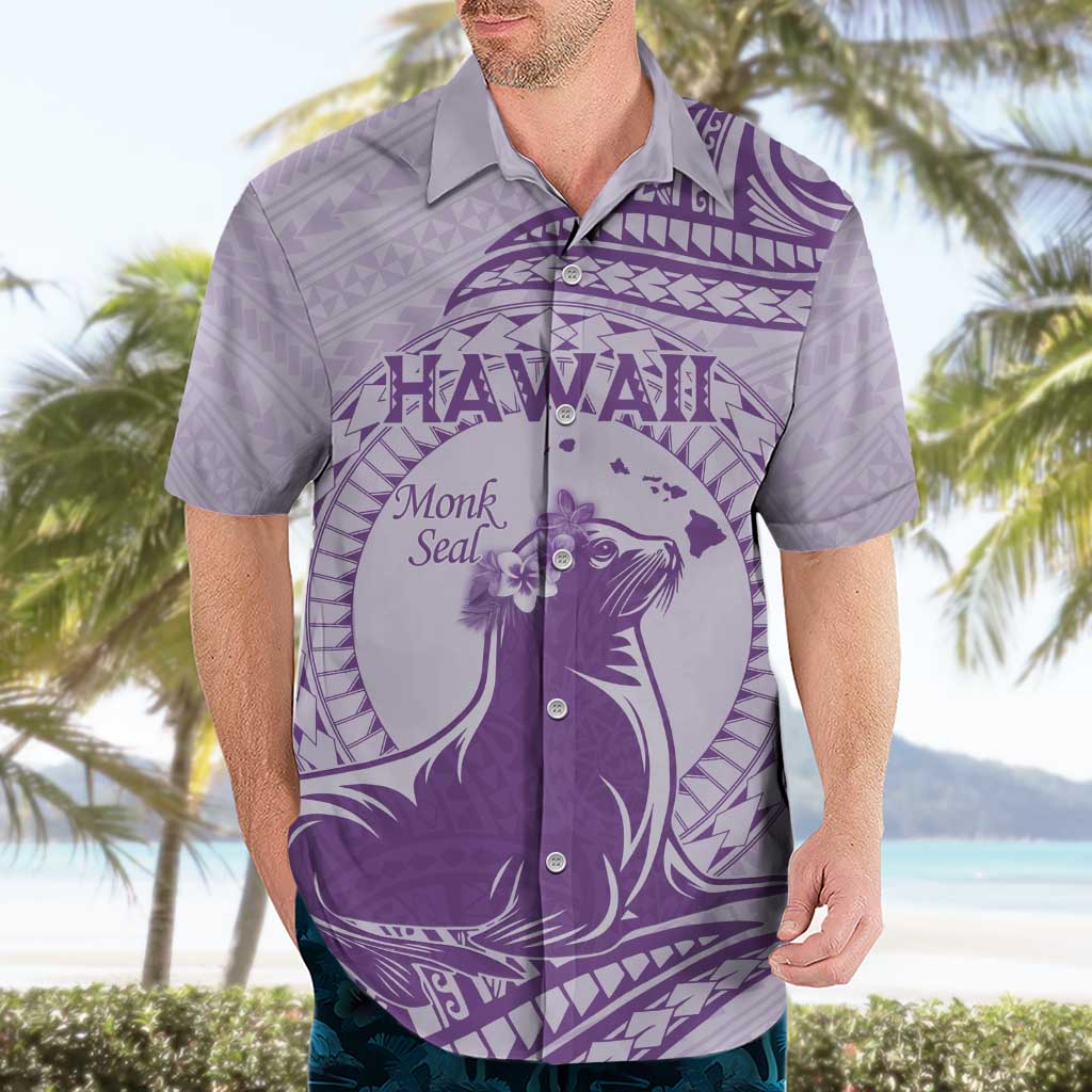 Personalised Hawaii Monk Seal Hawaiian Shirt Polynesian Tattoo With Tropical Flowers - Purple Pastel LT14 - Polynesian Pride