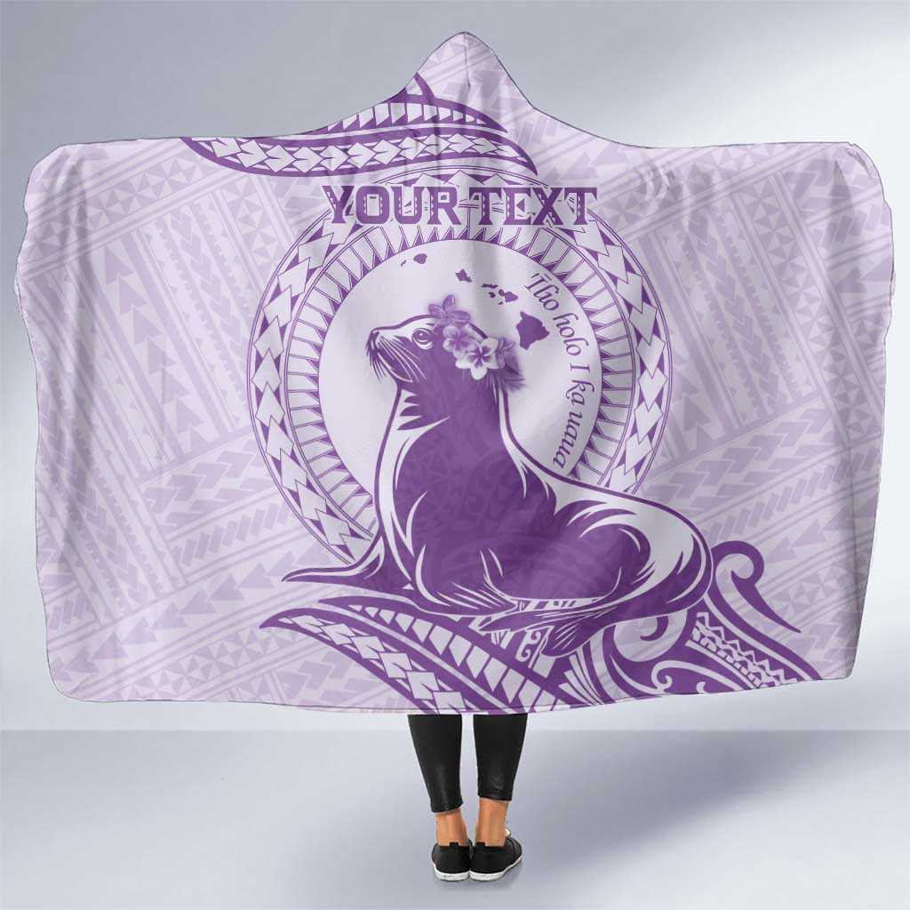 Personalised Hawaii Monk Seal Hooded Blanket Polynesian Tattoo With Tropical Flowers - Purple Pastel LT14 One Size Purple - Polynesian Pride