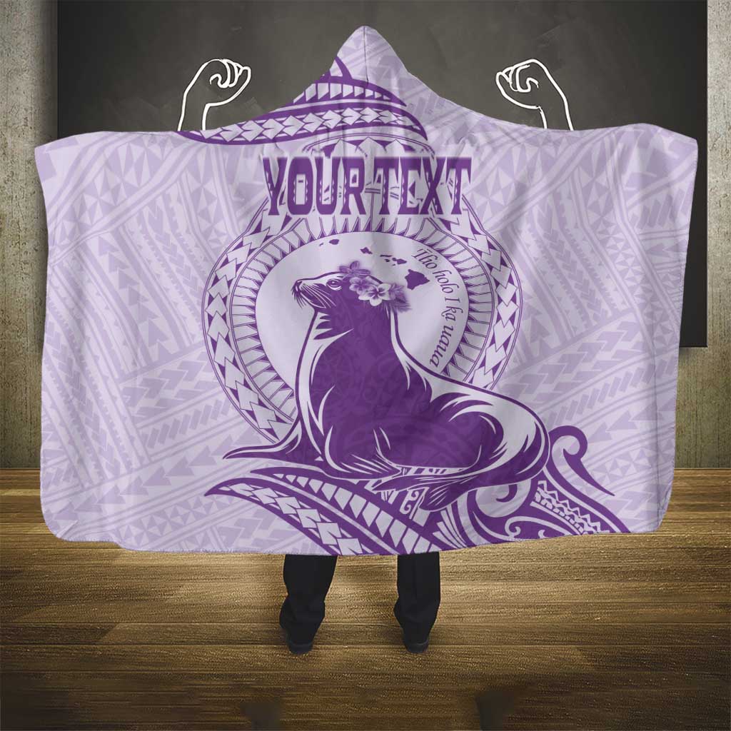 Personalised Hawaii Monk Seal Hooded Blanket Polynesian Tattoo With Tropical Flowers - Purple Pastel LT14 - Polynesian Pride