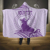 Personalised Hawaii Monk Seal Hooded Blanket Polynesian Tattoo With Tropical Flowers - Purple Pastel LT14 - Polynesian Pride
