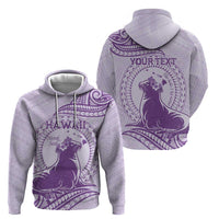 Personalised Hawaii Monk Seal Hoodie Polynesian Tattoo With Tropical Flowers - Purple Pastel