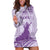 Personalised Hawaii Monk Seal Hoodie Dress Polynesian Tattoo With Tropical Flowers - Purple Pastel