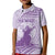 Personalised Hawaii Monk Seal Kid Polo Shirt Polynesian Tattoo With Tropical Flowers - Purple Pastel