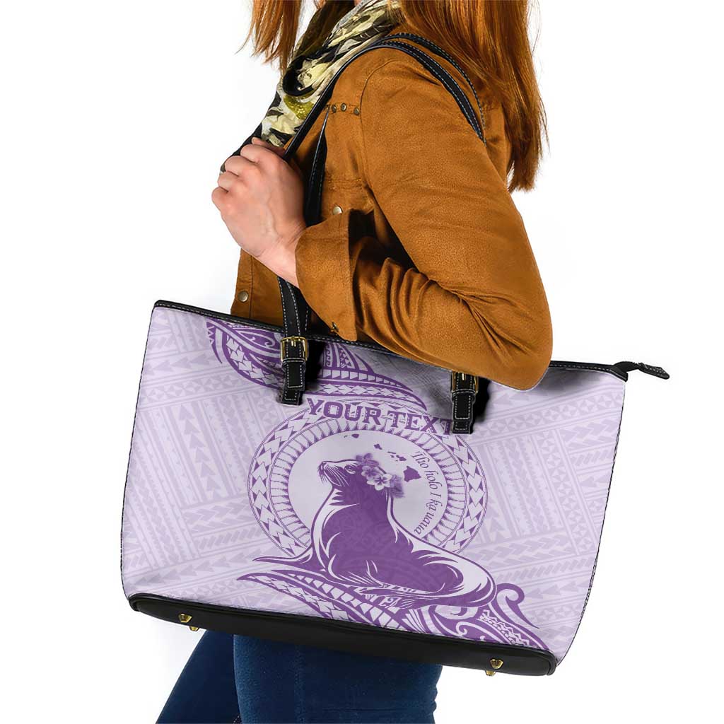 Personalised Hawaii Monk Seal Leather Tote Bag Polynesian Tattoo With Tropical Flowers - Purple Pastel LT14 Purple - Polynesian Pride