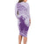 Personalised Hawaii Monk Seal Long Sleeve Bodycon Dress Polynesian Tattoo With Tropical Flowers - Purple Pastel