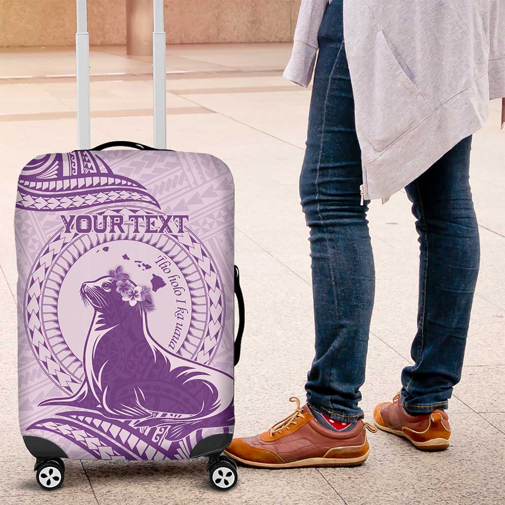 Personalised Hawaii Monk Seal Luggage Cover Polynesian Tattoo With Tropical Flowers - Purple Pastel