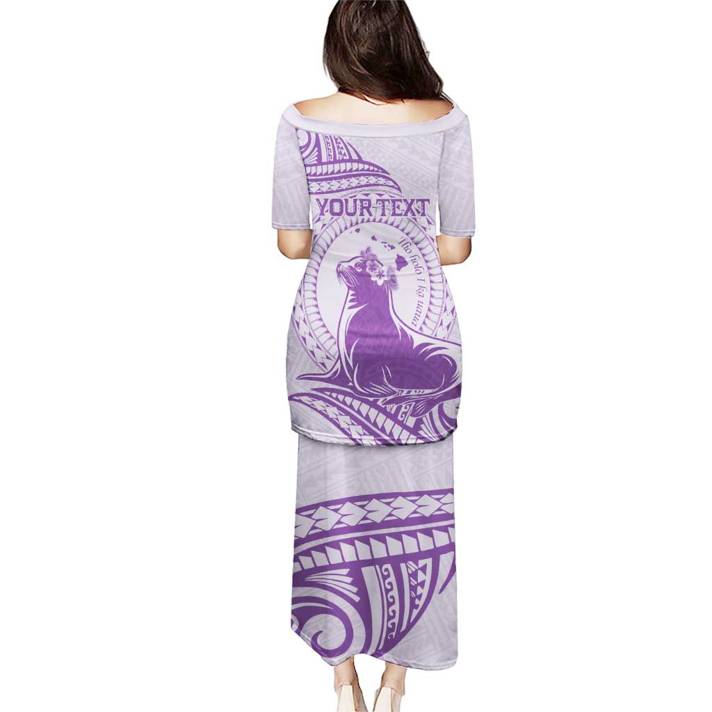 Personalised Hawaii Monk Seal Puletasi Polynesian Tattoo With Tropical Flowers - Purple Pastel LT14 - Polynesian Pride