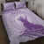 Personalised Hawaii Monk Seal Quilt Bed Set Polynesian Tattoo With Tropical Flowers - Purple Pastel