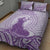 Personalised Hawaii Monk Seal Quilt Bed Set Polynesian Tattoo With Tropical Flowers - Purple Pastel