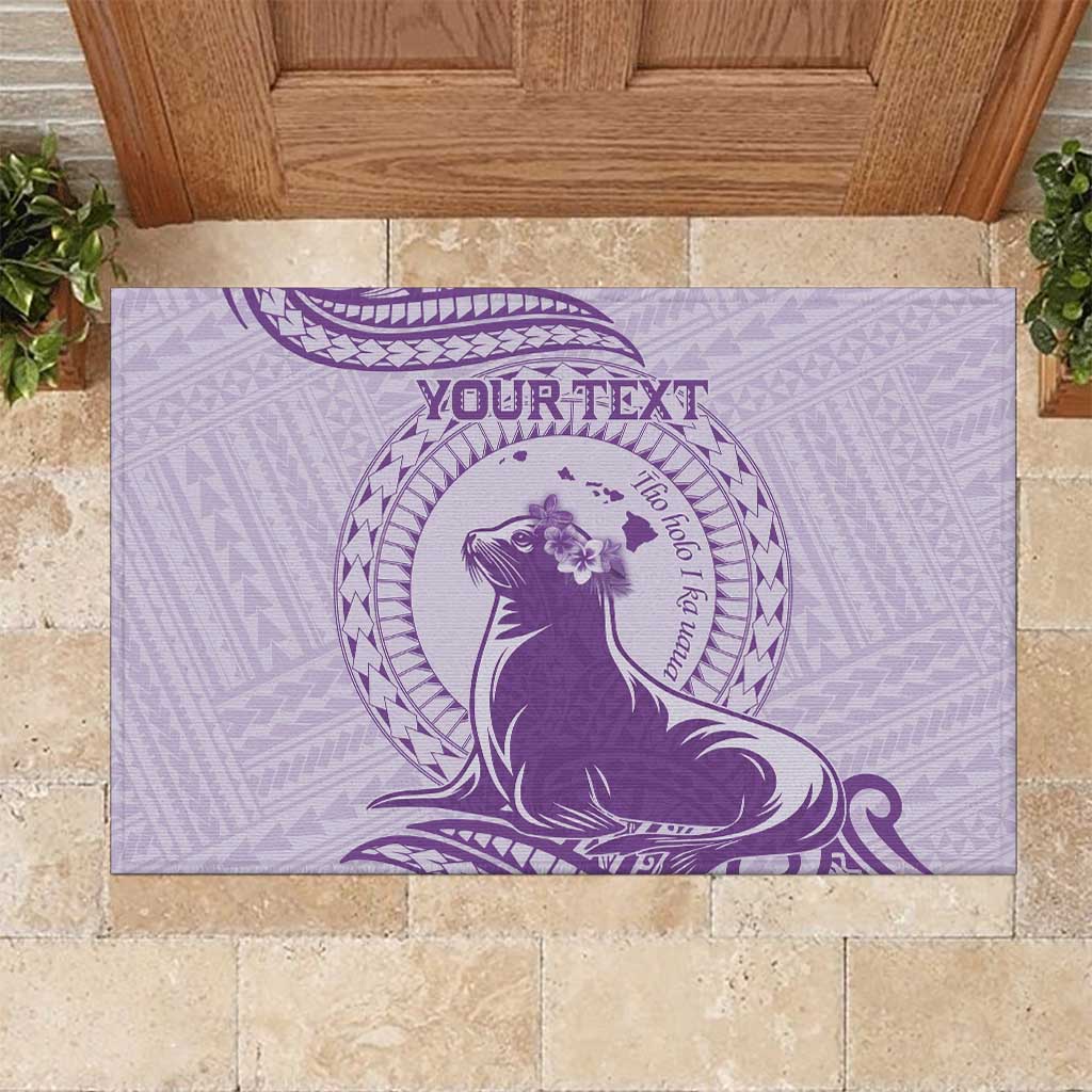 Personalised Hawaii Monk Seal Rubber Doormat Polynesian Tattoo With Tropical Flowers - Purple Pastel LT14 Purple - Polynesian Pride