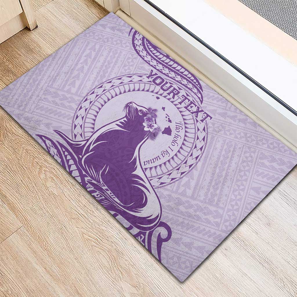 Personalised Hawaii Monk Seal Rubber Doormat Polynesian Tattoo With Tropical Flowers - Purple Pastel LT14 - Polynesian Pride