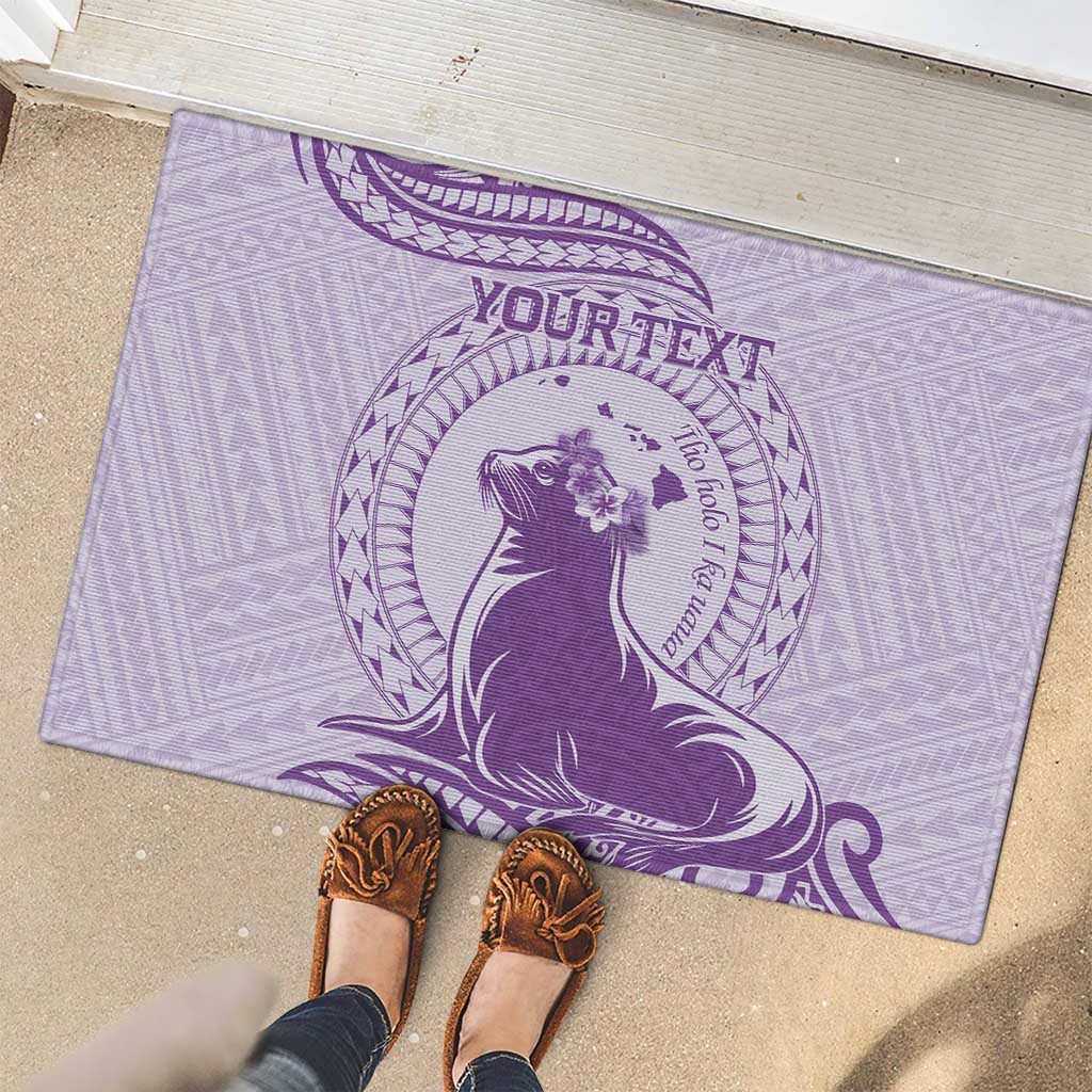Personalised Hawaii Monk Seal Rubber Doormat Polynesian Tattoo With Tropical Flowers - Purple Pastel LT14 - Polynesian Pride