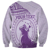 Personalised Hawaii Monk Seal Sweatshirt Polynesian Tattoo With Tropical Flowers - Purple Pastel LT14 - Polynesian Pride