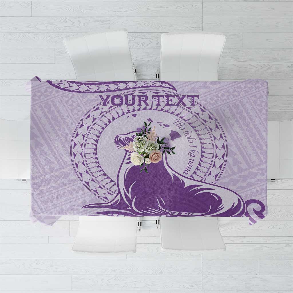 Personalised Hawaii Monk Seal Tablecloth Polynesian Tattoo With Tropical Flowers - Purple Pastel