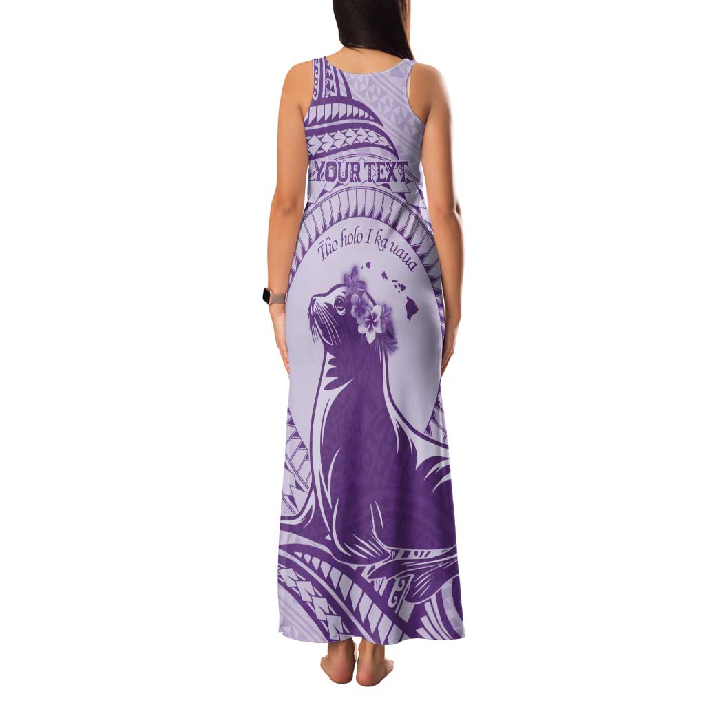 Personalised Hawaii Monk Seal Tank Maxi Dress Polynesian Tattoo With Tropical Flowers - Purple Pastel LT14 - Polynesian Pride