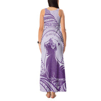 Personalised Hawaii Monk Seal Tank Maxi Dress Polynesian Tattoo With Tropical Flowers - Purple Pastel LT14 - Polynesian Pride