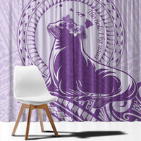 Personalised Hawaii Monk Seal Window Curtain Polynesian Tattoo With Tropical Flowers - Purple Pastel LT14 - Polynesian Pride