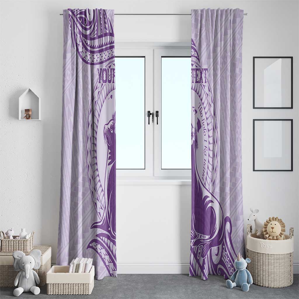 Personalised Hawaii Monk Seal Window Curtain Polynesian Tattoo With Tropical Flowers - Purple Pastel LT14 - Polynesian Pride